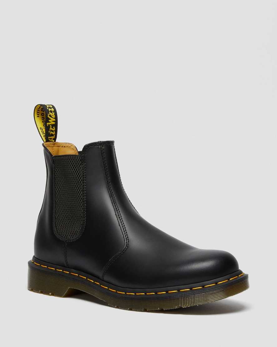 Dr. Martens 2976 Yellow Stitch Smooth Deri Erkek Chelsea Bot - Bot Siyah |TLAWY0547|